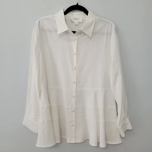 Pomander Place Ashlen Blouse White Size L Flowy Button-Down Top Closet Staple - Picture 5 of 13
